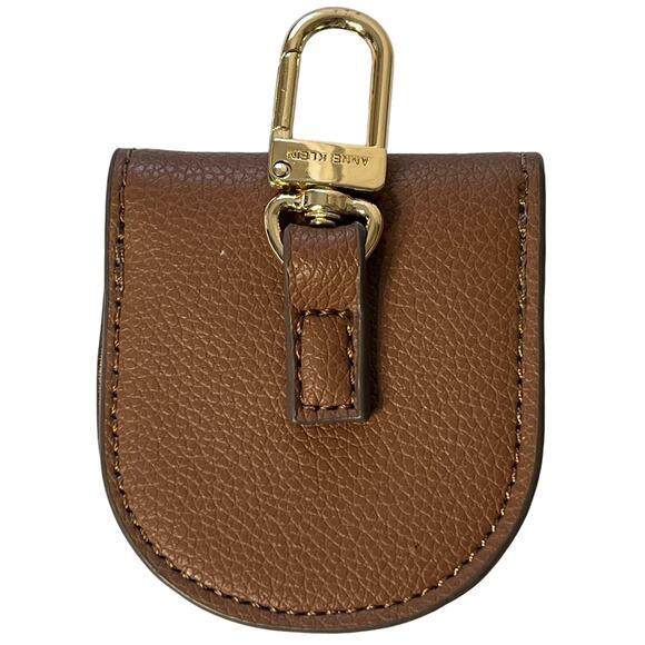 Anne Klein Brown Faux Leather Coin Purse Engraved Gold Clasp Keychain Charm - Picture 2 of 3